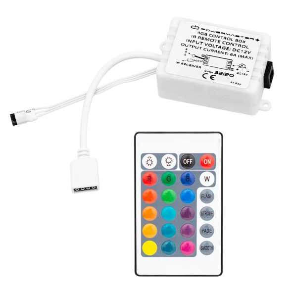 Powermaster PM-32120 24-Tuşlu IR Kumandalı RGB Şerit LED Kontrol Devresi 12 Volt - MAX 6 Amper ürün görseli 1