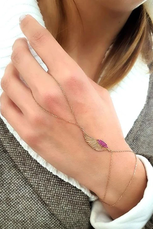 Melek Kanadı Figürlü 925Ayar Gümüş Üzerine Rose Altın Kaplama Trend Şahmeran ürün görseli