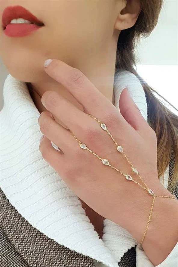 Damla Zirkon Taş Detaylı 925Ayar Gümüş Üzerine Altın Kaplama Tasarım Şahmeran ürün görseli