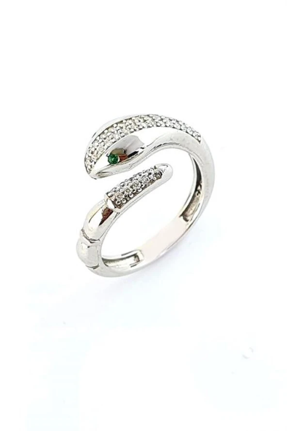 Pırlanta Parlaklığında Zirkon Taşlı 925Ayar Gümüş  Luxury Tasarım Ayarlanabilir Yılan Yüzük ürün görseli