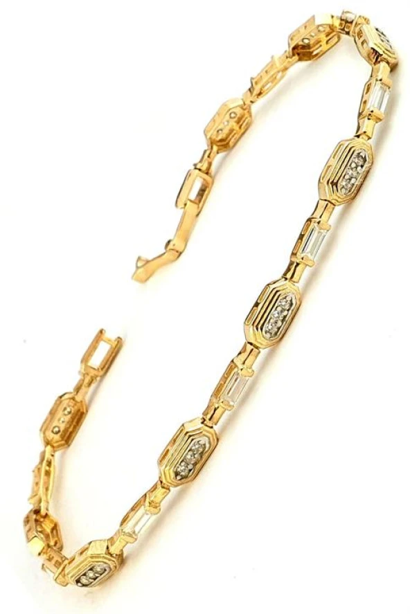 Zirkon Taşlı 925Ayar Gümüş Üzerine Altın Kaplama Luxury Tasarım Bileklik ürün görseli