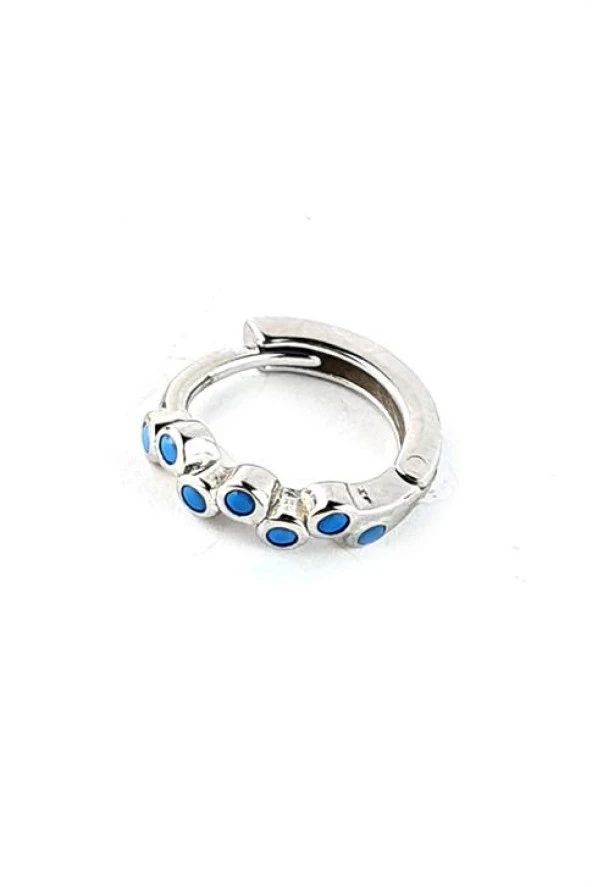 Turkuaz Taşlı 925Ayar Gümüş Minimal Tek Kıkırdak  Halka Küpe Çap 1Cm ürün görseli