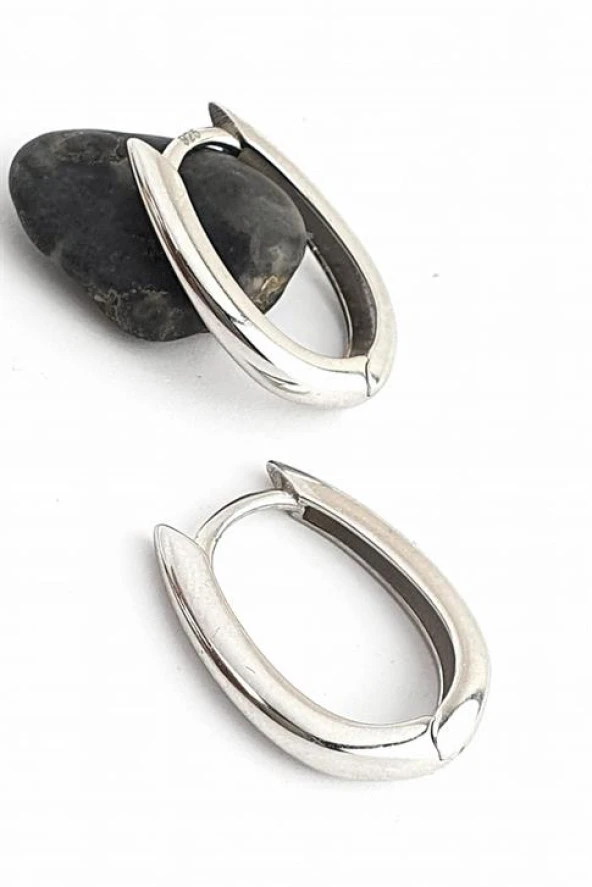 İtalyan 925Ayar Gümüş Tasarım Tarz Oval Halka Küpe ürün görseli