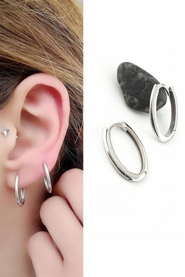 925Ayar Gümüş Bombeli Tarz Oval Halka Küpe ürün görseli