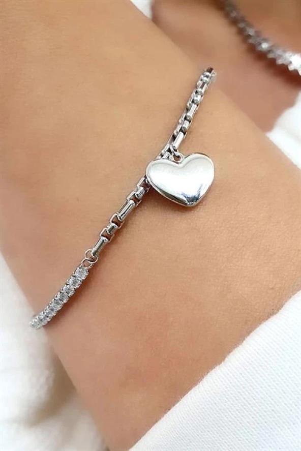 İtalyan 925Ayar Gümüş Kalp Figürlü Suyolu Detaylı Tasarım Bileklik ürün görseli