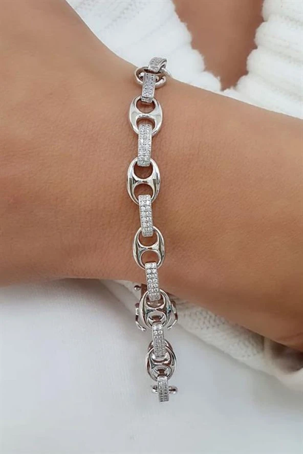 Pırlanta Parlaklığında Zirkon Taşlı 925Ayar Gümüş İtalyan Tasarımı Tarz Bileklik ürün görseli