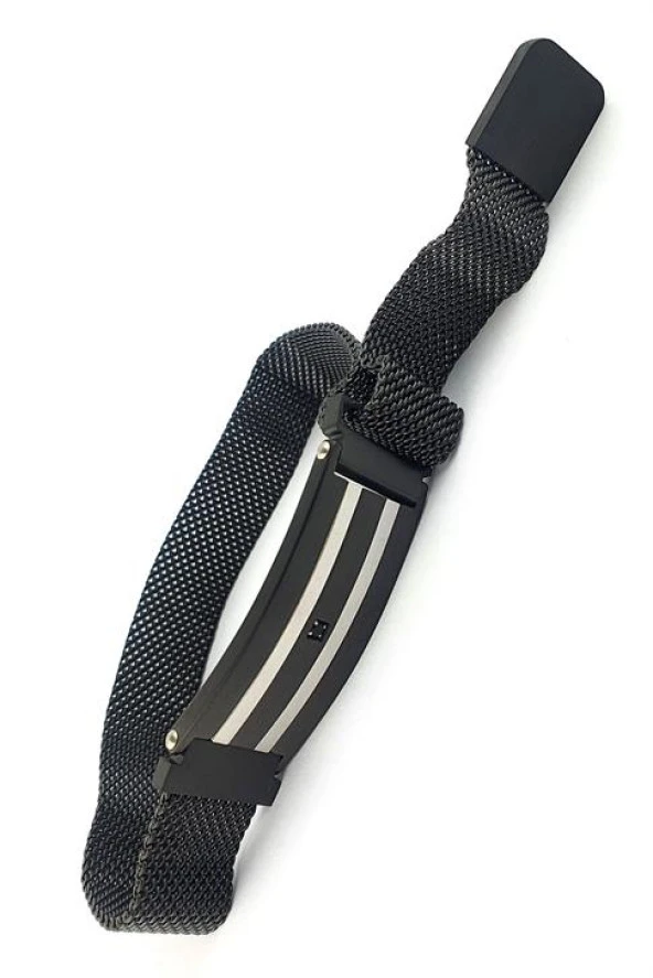 SIYAH RODAJLİ 316L Çelik Ayarlanabilir Hasır Örgü Mıknatıslı Tarz Erkek Bileklik ürün görseli