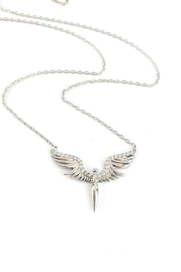 Zirkon Taş Detaylı 925Ayar Gümüş Melek Figürlü Trend Kolye ürün görseli