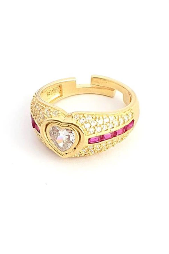 Zirkon Taş Detaylı 925Ayar Gümüş Üzerine Altın Kaplama Luxury Tasarım Ayarlanabilir Yüzük ürün görseli