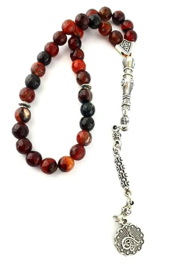 Akik Taşlı Çelik Püsküllü Tasarım Doğal Taş Tesbih