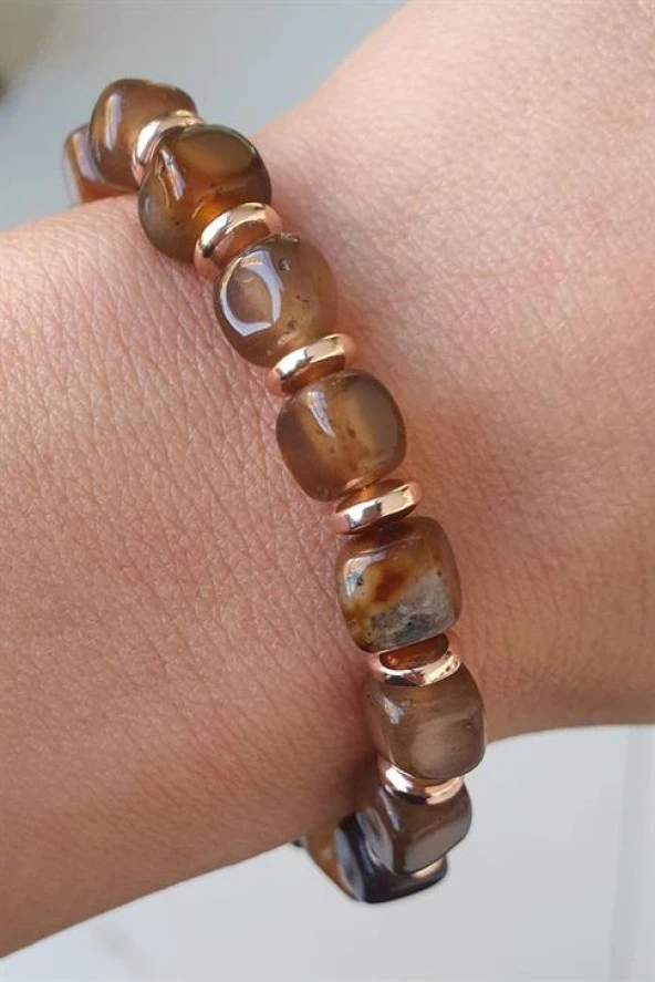 Akik Hematit Taşlı Tasarım El İşi Doğal Taş Bıileklik ürün görseli