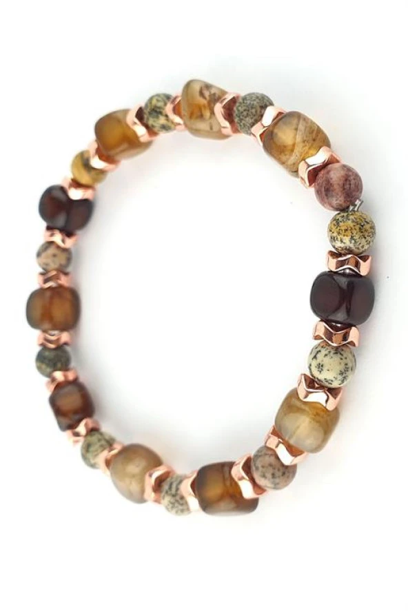 Akik Hematit Taşlı Tasarım El İşi Doğal Taş Bıileklik ürün görseli