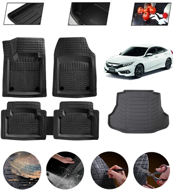 Honda Civic Sedan 2012-2016 Uyumlu Paspas Araca Özel Bagaj Havuzu MBS Siyah