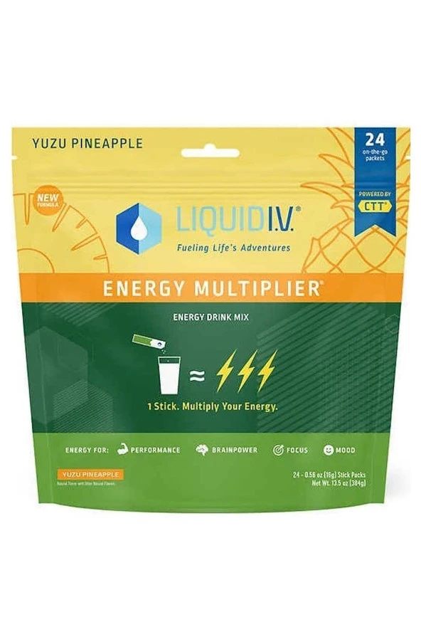 Liquid I.V. Energy Multiplier Yuzu Pineapple 24 Stick Packs