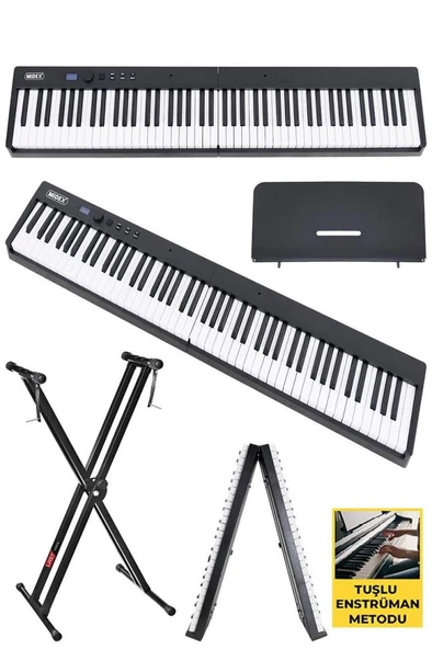 Midex PLX-100BK-ST Taşınabilir Dijital Piyano Tuş Hassasiyetli 88 Tuş Bluetooth Şarjlı (STAND Sustain Kulaklık Çanta Metod) - Resim 4