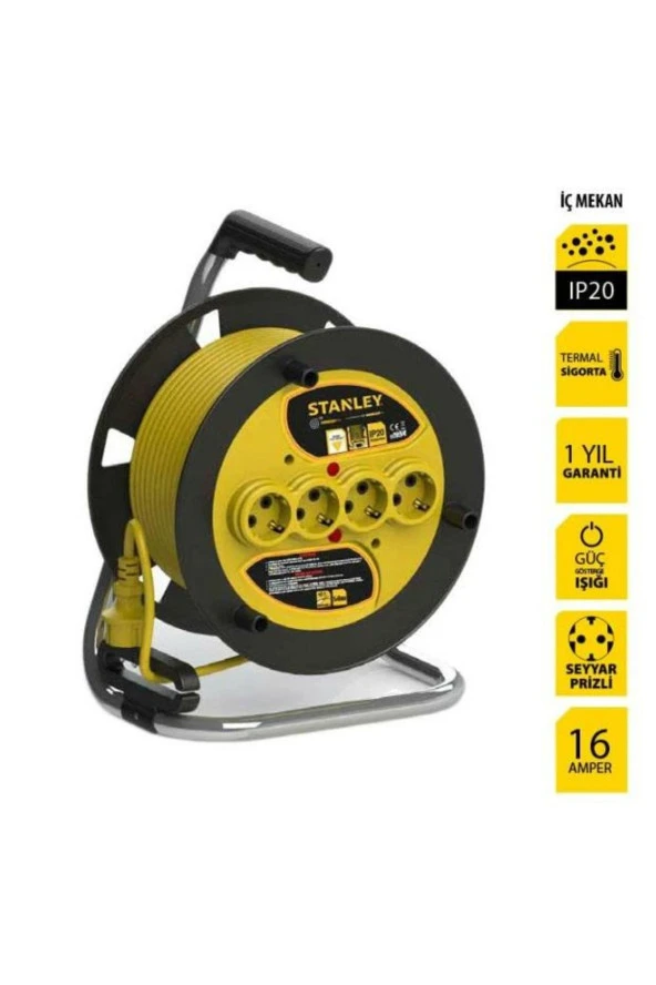 Stanley St-e-2515 Makaralı Kablo 25 Mt, 3x1.5mm, 4 Prizli, Ip20