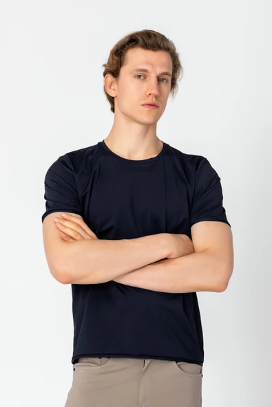 Erkek Rahat Esnek Nefes Alan Kırışmaz Bisiklet Yaka T-Shirt - 7