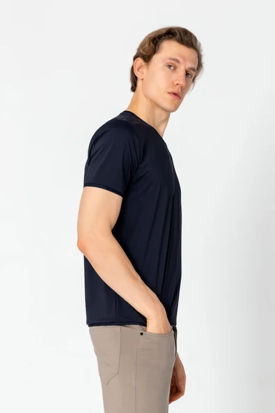 Erkek Rahat Esnek Nefes Alan Kırışmaz Bisiklet Yaka T-Shirt - 10