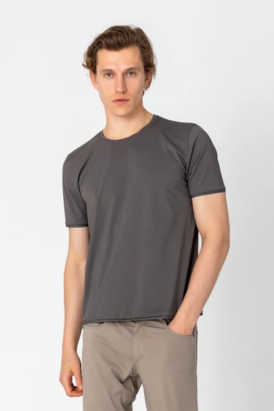 Erkek Rahat Esnek Nefes Alan Kırışmaz Bisiklet Yaka T-Shirt