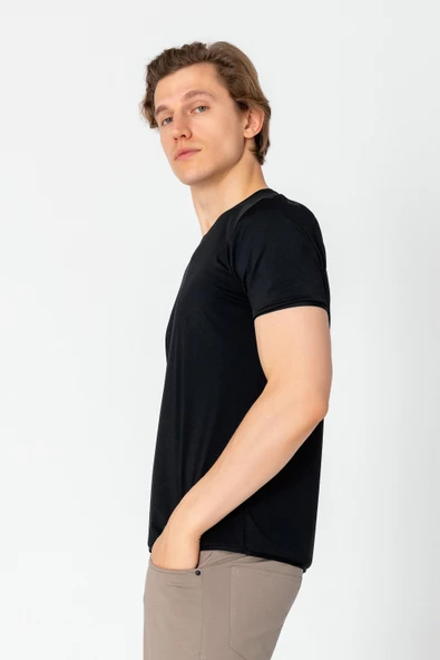 Erkek Rahat Esnek Nefes Alan Kırışmaz Bisiklet Yaka T-Shirt - 3