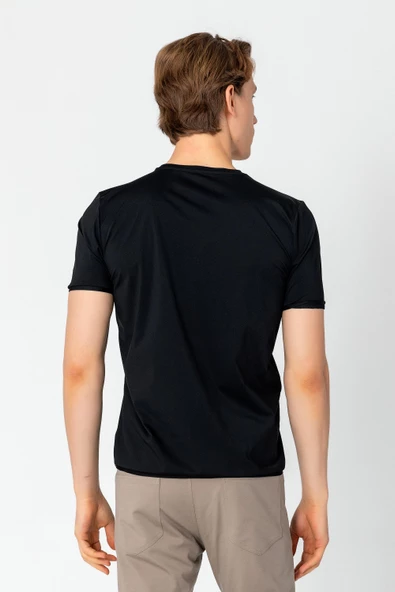 Erkek Rahat Esnek Nefes Alan Kırışmaz Bisiklet Yaka T-Shirt - 4