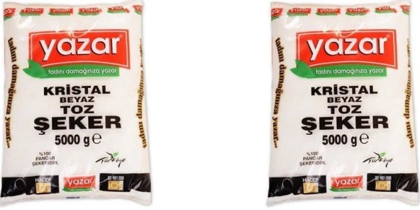 Yazar Kristal Toz Şeker 5 Kg x 2 Paket