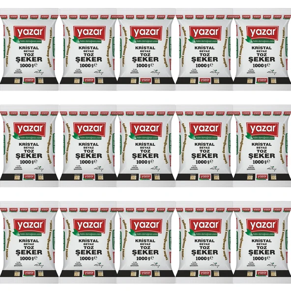 Yazar Kristal Toz Şeker 1 Kg x 15 Paket