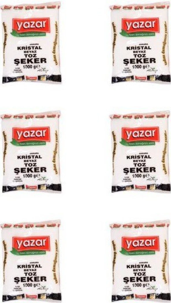 Yazar Kristal Toz Şeker 1 Kg x 6 Paket