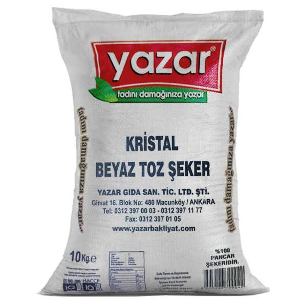 Yazar Kristal Toz Şeker 10 Kg.