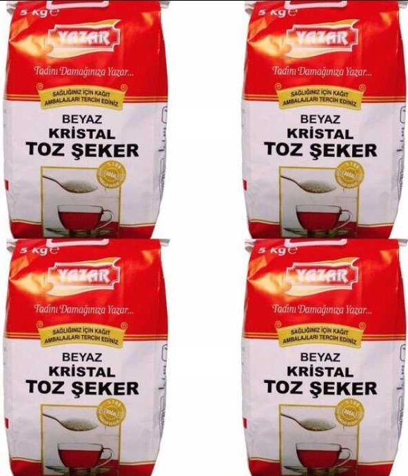 Yazar Kristal Toz Şeker(Kraft Ambalaj) 5 Kg x 4 Paket