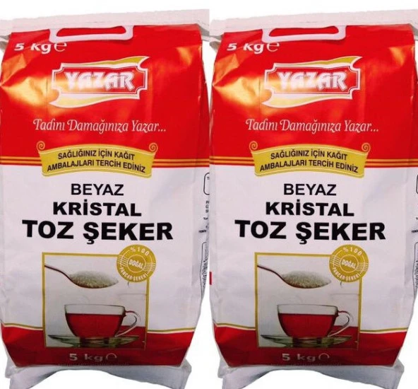 Yazar Kristal Toz Şeker(Kraft Ambalaj) 5 Kg x 2 Paket