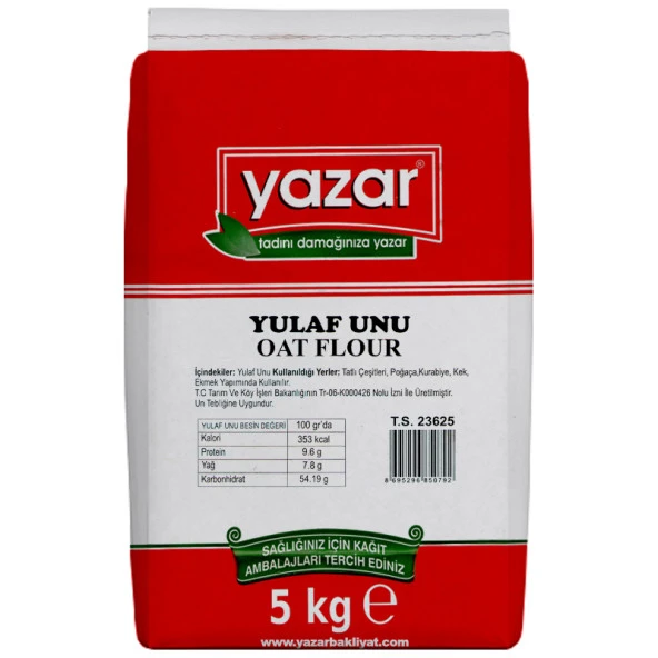 Yazar Doğal Gluten Düşük Yulaf Unu 5 Kg  Taş Değirmende Öğütülmü