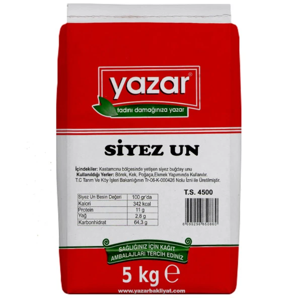 Yazar Taş Değirmende Öğütülmüş Siyez Unu 5 Kg