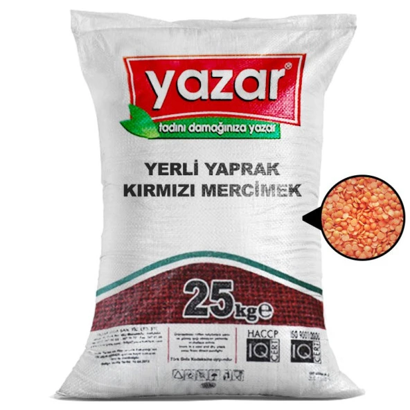 Yazar Yerli Yaprak Kırmızı Mercimek 25 Kg.