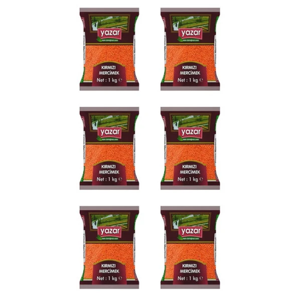 Yazar Yerli Kırmızı Mercimek 1 Kg. x 6 Adet - 2