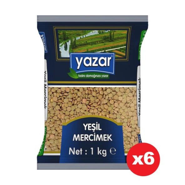 Yazar Yeşil Mercimek 1 Kg. x 6 Adet