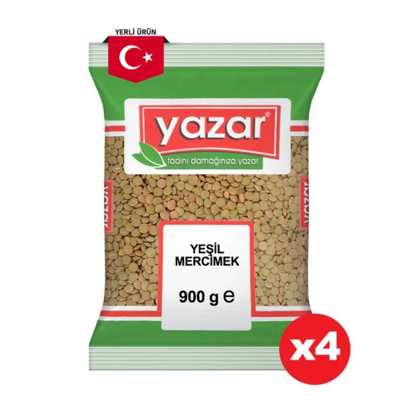 Yazar Yeşil Mercimek 900 Gr. x 4 Adet