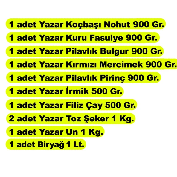 Yazar Ramazan Paketi 10 Parça 9,5 Kg. - 2
