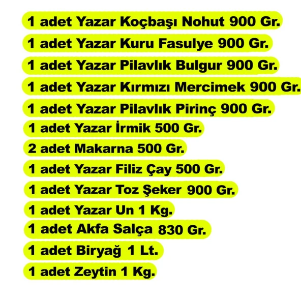 Yazar Ramazan Paketi 13 Parça 11,4 Kg. - 2