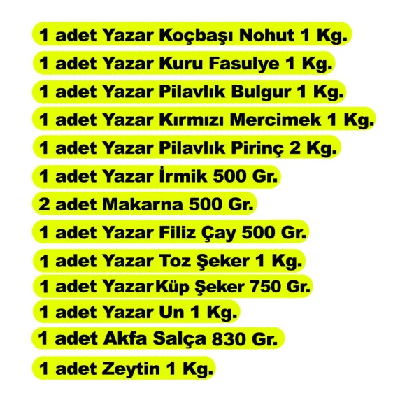 Yazar Ramazan Paketi 13 Parça 12,75 Kg - 2