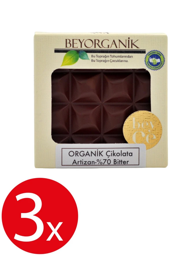 BEYORGANİK Organik Çikolata Artizan %70 Bitter 40gr  3 ADET