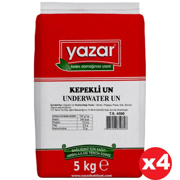 Yazar Taş değirmende Öğütülmüş Tam Buğday Kepekli Un 5 Kg X 4 Paket