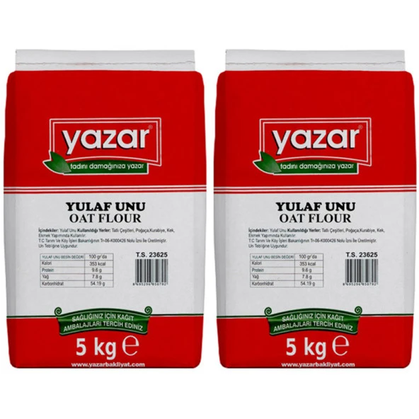 Yazar Doğal Gluten Düşük Yulaf Unu  5 Kg x 2 Paket Taş değirmende Öğütülmüş - 2