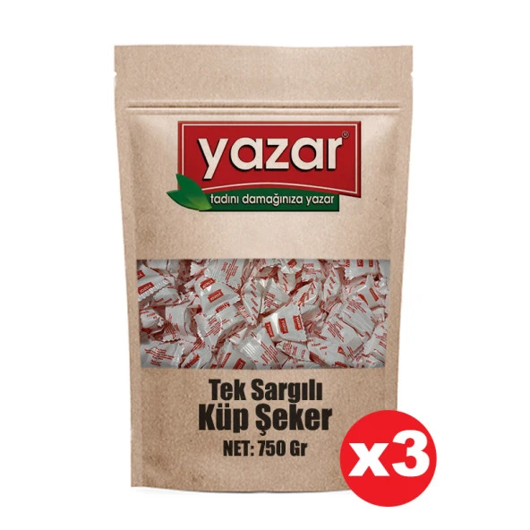 Yazar Tek Sargılı Küp Şeker 750 Gr.x 3 Adet