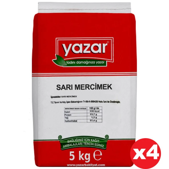 Yazar Sarı Mercimek 5 Kg x 4 Paket