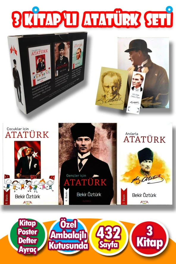 3 Kitaptan Oluşan Muhteşem Atatürk Seti (3 Kitap,Poster,Not Defteri,Ayraç)