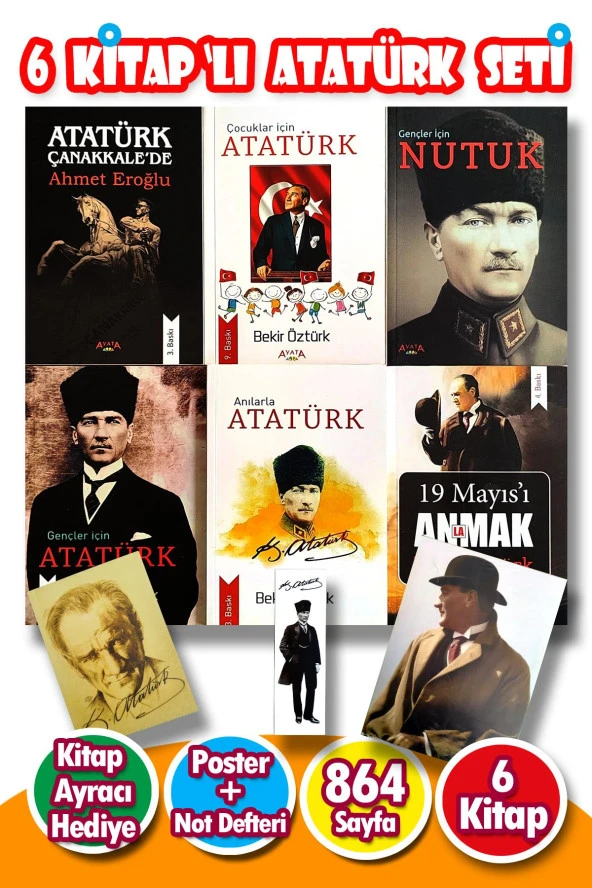 6 Kitaptan Oluşan Muhteşem Atatürk Seti (6 Kitap,Poster,Not Defteri,Ayraç)