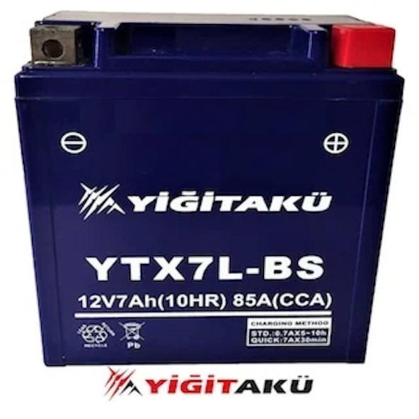 12 V 7 AH AMPER YİĞİT AKÜ YTX7L BS MOTOSİKLET AKÜSÜ