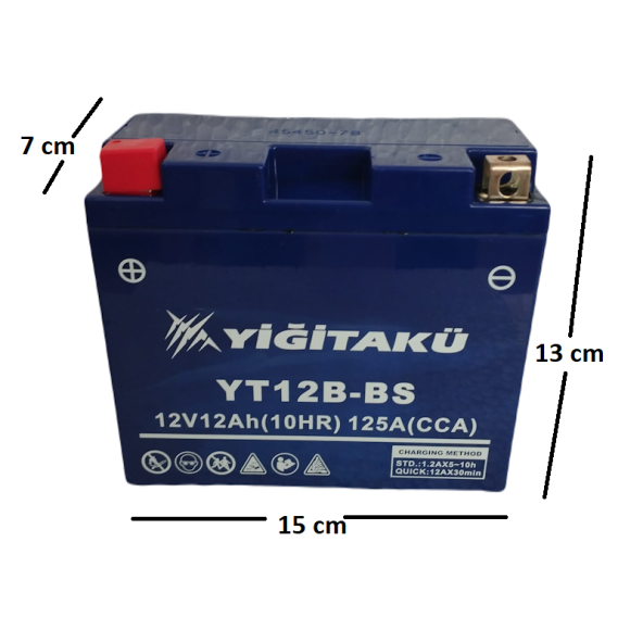 12 V 12 Ah Yiğit Akü YT12B Motorsiklet Aküsü - 2