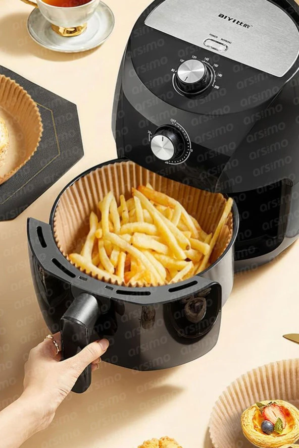 50 Adet Air Fryer Pişirme Kağıdı Fırın Kağıdı Yuvarlak Pişirme Kağıdı Fırın Fritöz Airfryer Kağıdı